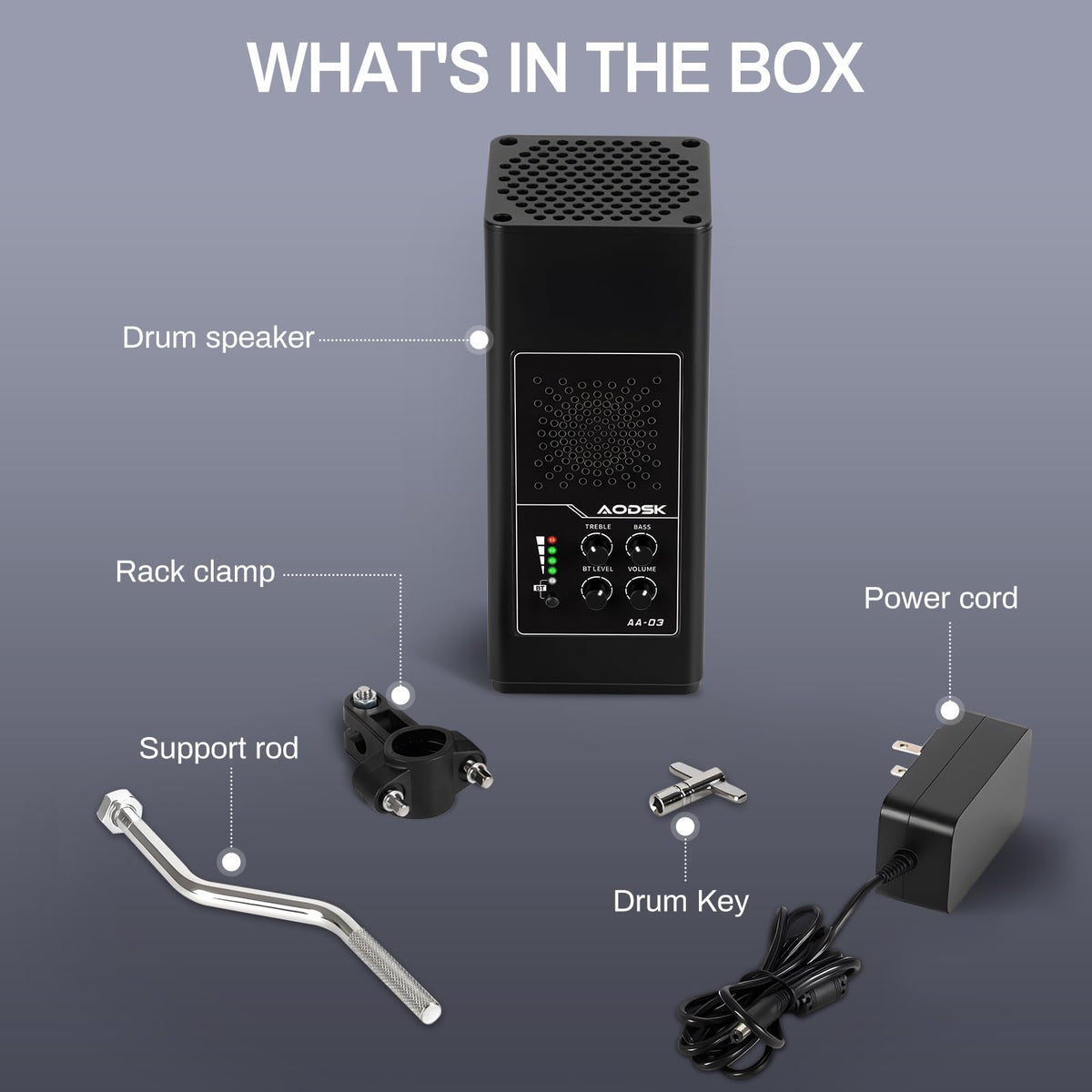 AODSK 20W Professional Electronic Drum Speaker with Bluetooth 5.0, Portable Practice Monitor Speaker for All Electronic Drums, with Treble/Bass Adjustment