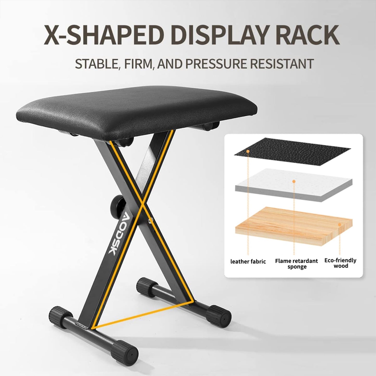 AODSK Keyboard Bench X-Style Cushion Padded,Piano Bench Adjustable Collapsible Stool Chair Seat,Flame Retardant Cotton,Non-Skid Design