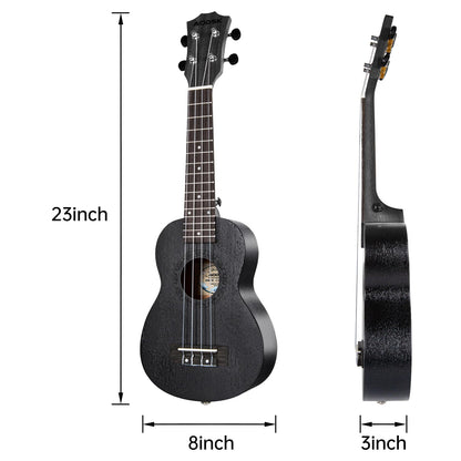 AODSK Soprano Black Ukulele for Beginner 21 Inch Ukelele with Gig Bag Strap Nylon String 4 Picks Holiday Gift