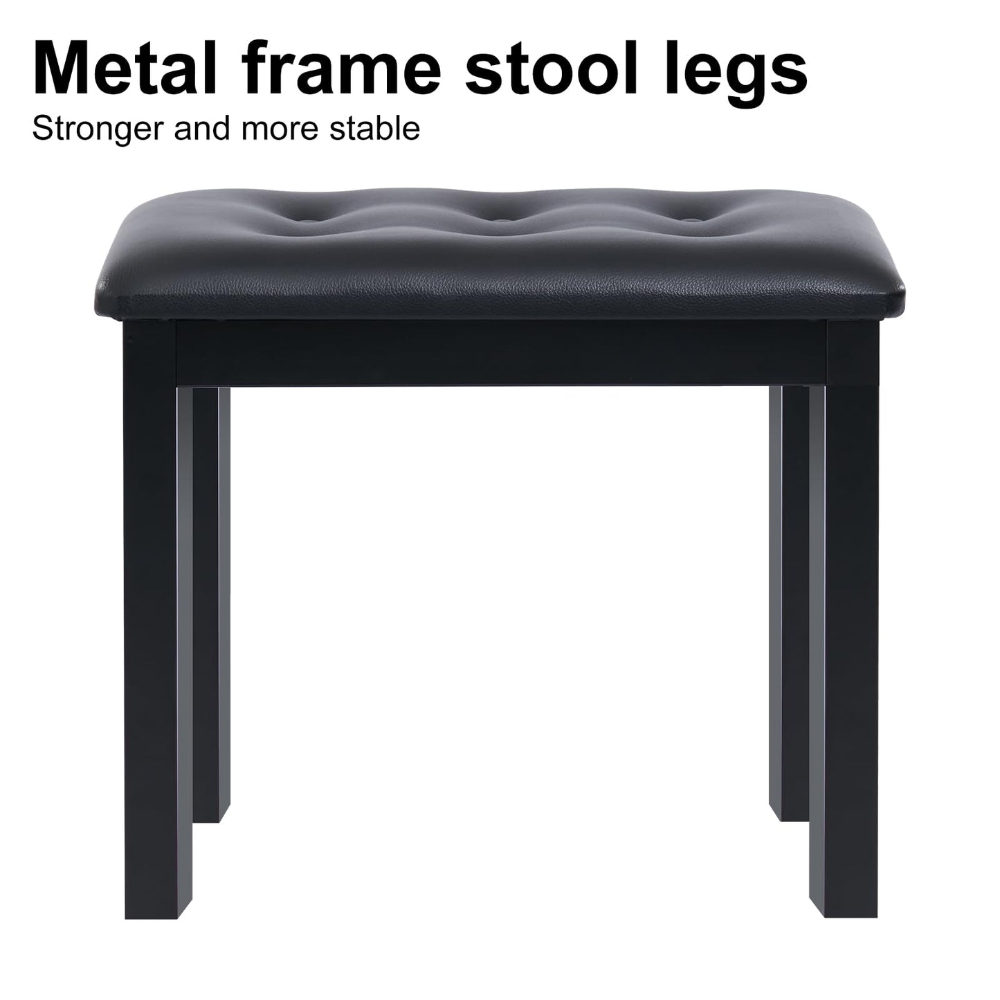 AODSK Piano Bench with Padded Cushion,Iron Leg Material Keyboard Bench,Stronger and More Stable Comfortable PU Leather Piano Chair Seat,17.72''x11.61''x19.49''-Black