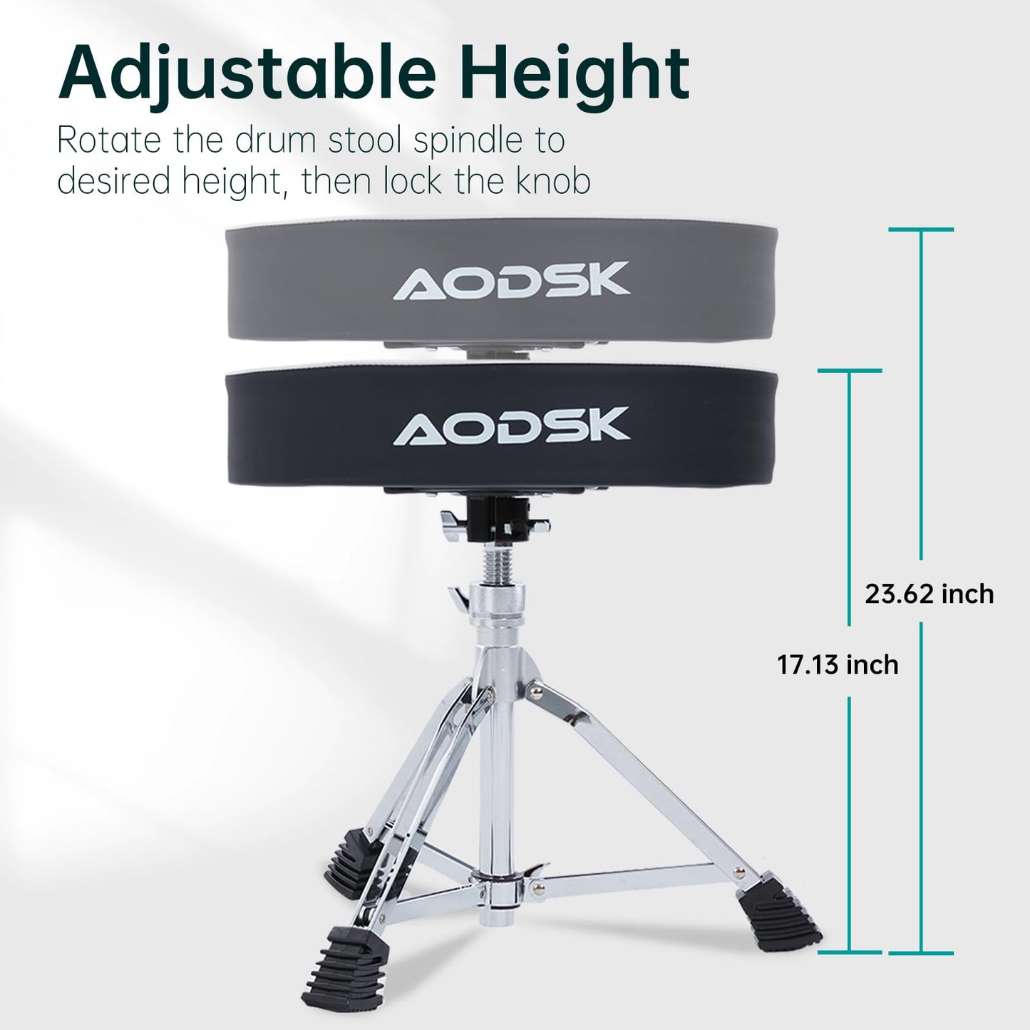 AODSK ヘビーデューティドラムスローン - 高さ調節可能17.13-23.62インチ、快適なPU表面、極厚シート、耐荷重400ポンド、大人ドラマーに最適