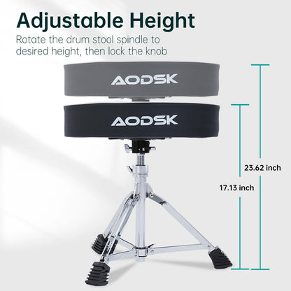 AODSK ヘビーデューティドラムスローン - 高さ調節可能17.13-23.62インチ、快適なPU表面、極厚シート、耐荷重400ポンド、大人ドラマーに最適