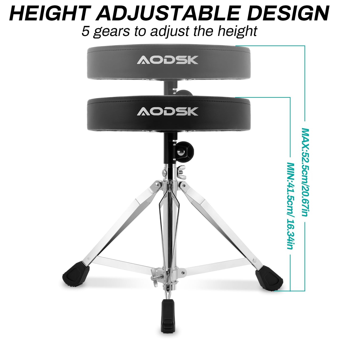 AODSK ヘビーデューティドラムスローン - 高さ調節可能17.13-23.62インチ、快適なPU表面、極厚シート、耐荷重400ポンド、大人ドラマーに最適
