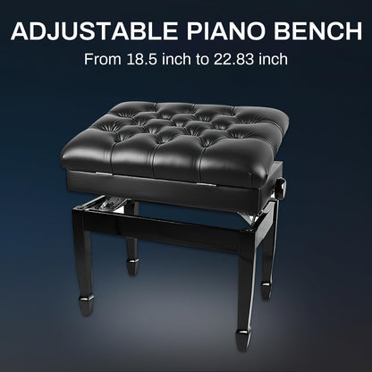AODSK Adjustable Piano Bench w/Storage, Padded Cushion & Heavy Wood Frame
