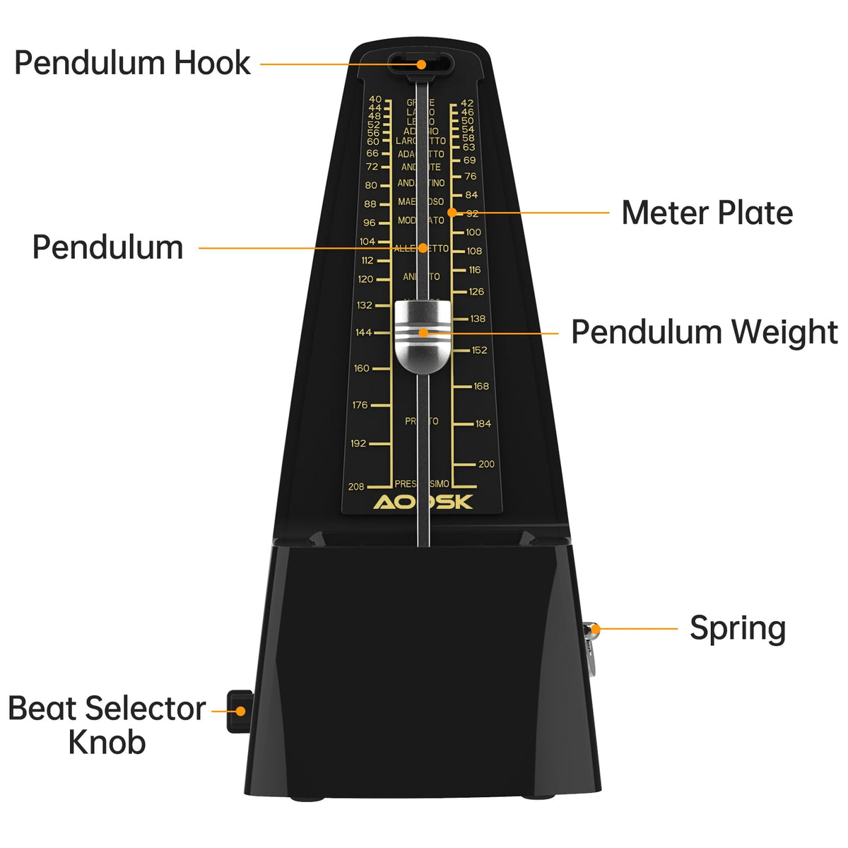 AODSK Mechanical Metronome Black Universal Metronome for Piano Guitar Violin Drums and Other Instruments Standard Loud Sound-Black