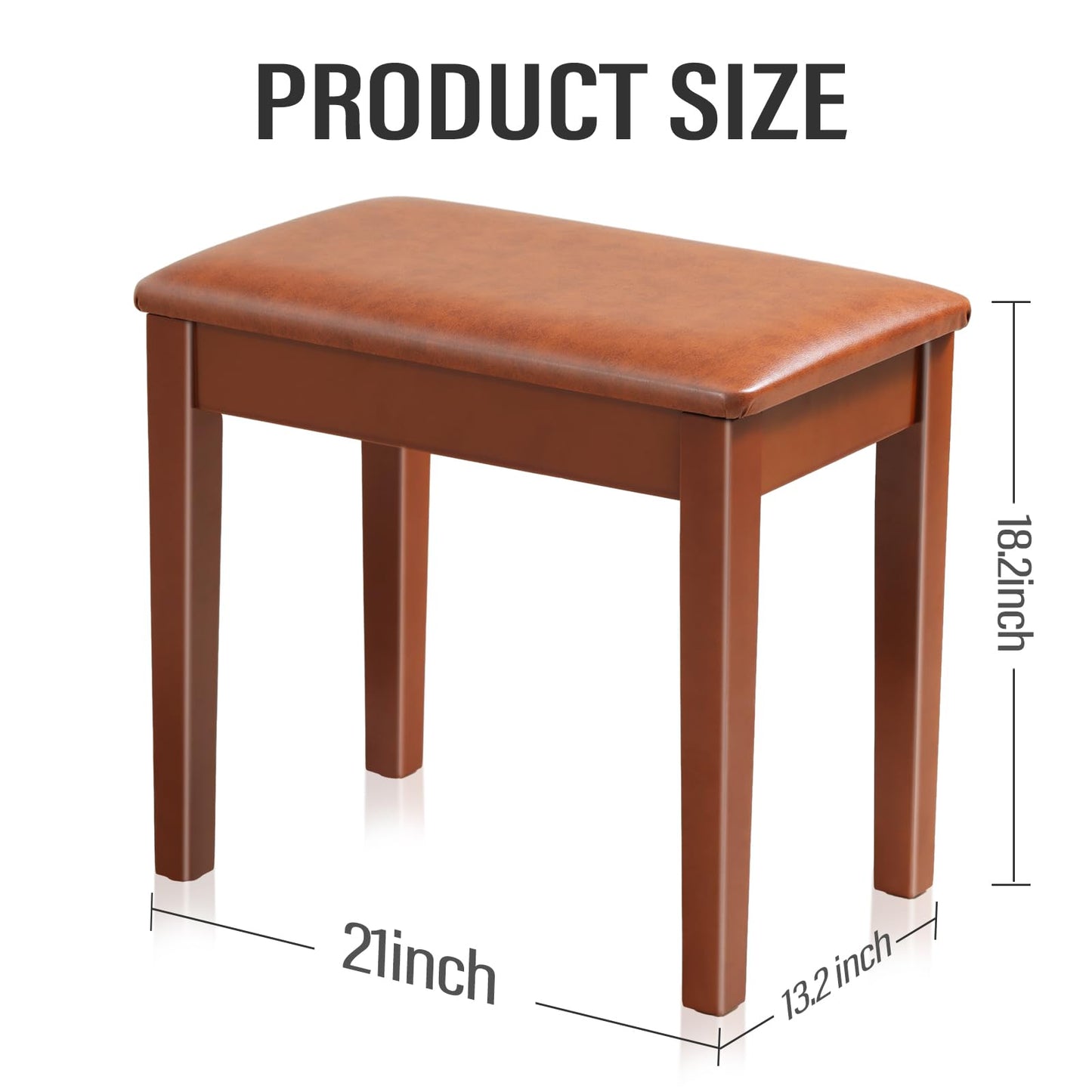 AODSK Piano Bench with Cushion,Solid Wood Keyboard Bench Piano Chair Piano Seat,Brown Piano Stool,13.21 x 21 x 18.2 Inches