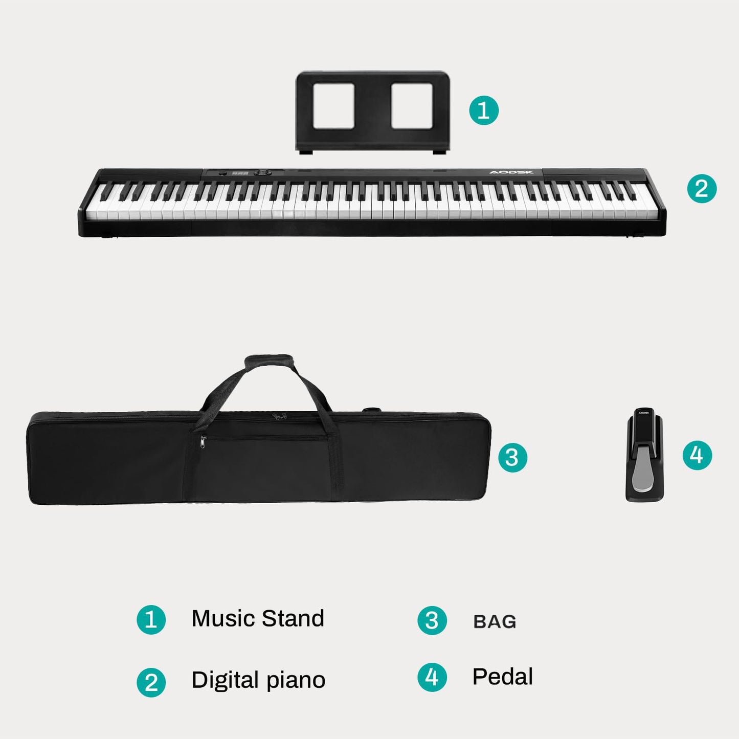 Aodsk 88 Key keyboard piano, Portable Digital Piano for Beginners,128 Tone,128 Rhythm, 20 Demo Song, with Sustain Pedal, Carrying Case, Complimentary Online Piano Lessons