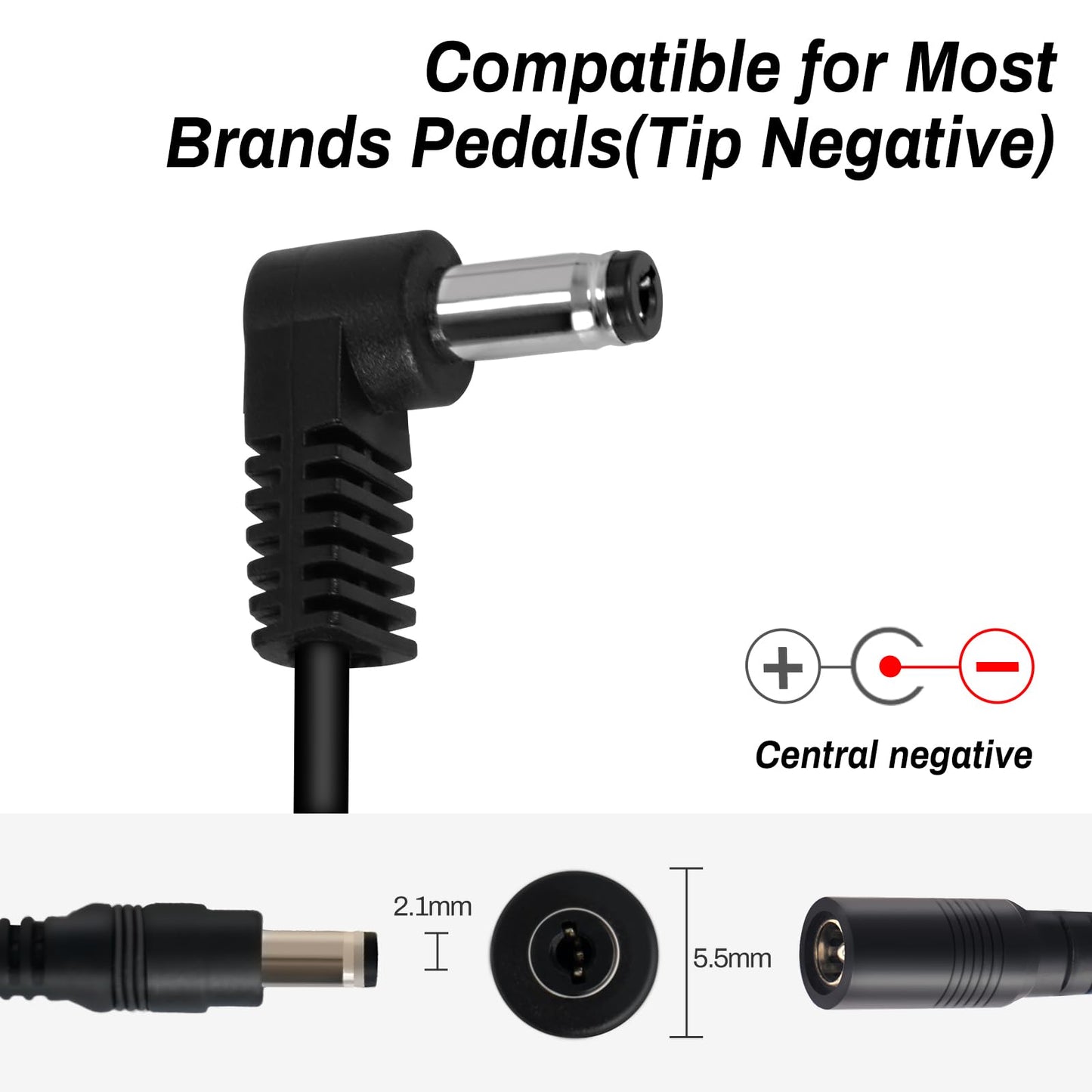 AODSK DC 9V Guitar Pedal Power Supply Adapter, 1A Negative 5 Way Daisy Chain Cables, Used for Guitar Effect Pedals