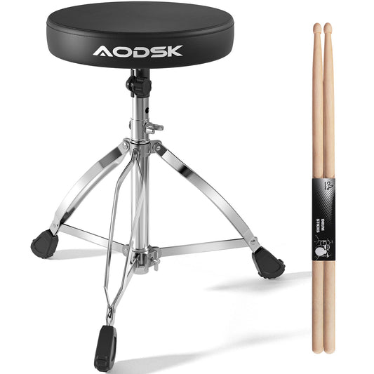 AODSK ドラムスローン、幅広で厚みのあるパッド付き調節可能ドラムスツール、高さ調節範囲：16.34インチ～20.67インチ、子供、大人ドラマー向け（DP-27）