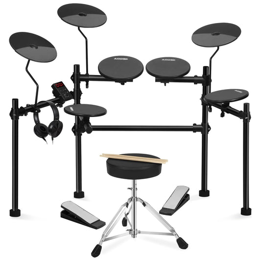 AODSK Electric Drum Set with 4 Quiet Drum Pads,Portable and Solid Drum Set for Beginner with 200 Sounds,2 Switch Pedal,Drum Throne,Drumsticks,Headphones (UAED-403TS)