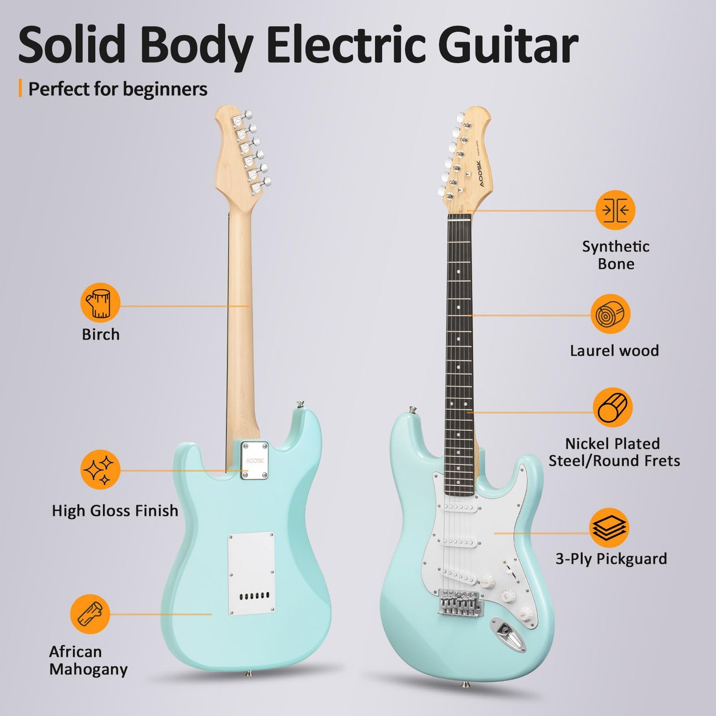 AODSK Electric Guitar for Beginners – 39" Blue SSS | Expressive Single-Coil Electric Guitar Kit with Amp, Gig Bag & Accessories