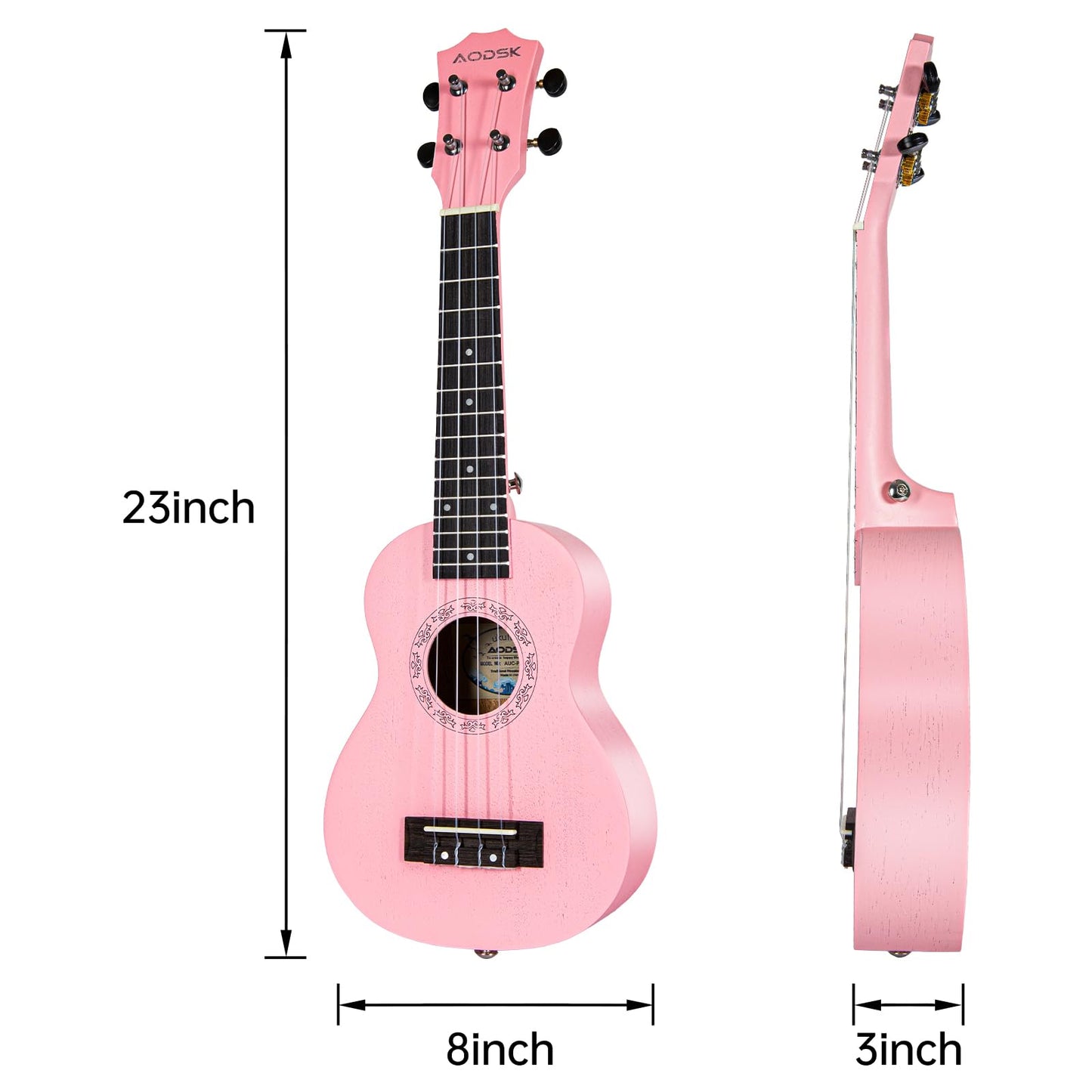 AODSK Concert Pink Ukulele for Beginner 23 Inch Uke with Gig Bag Strap Nylon String 4 Picks Holiday Gift