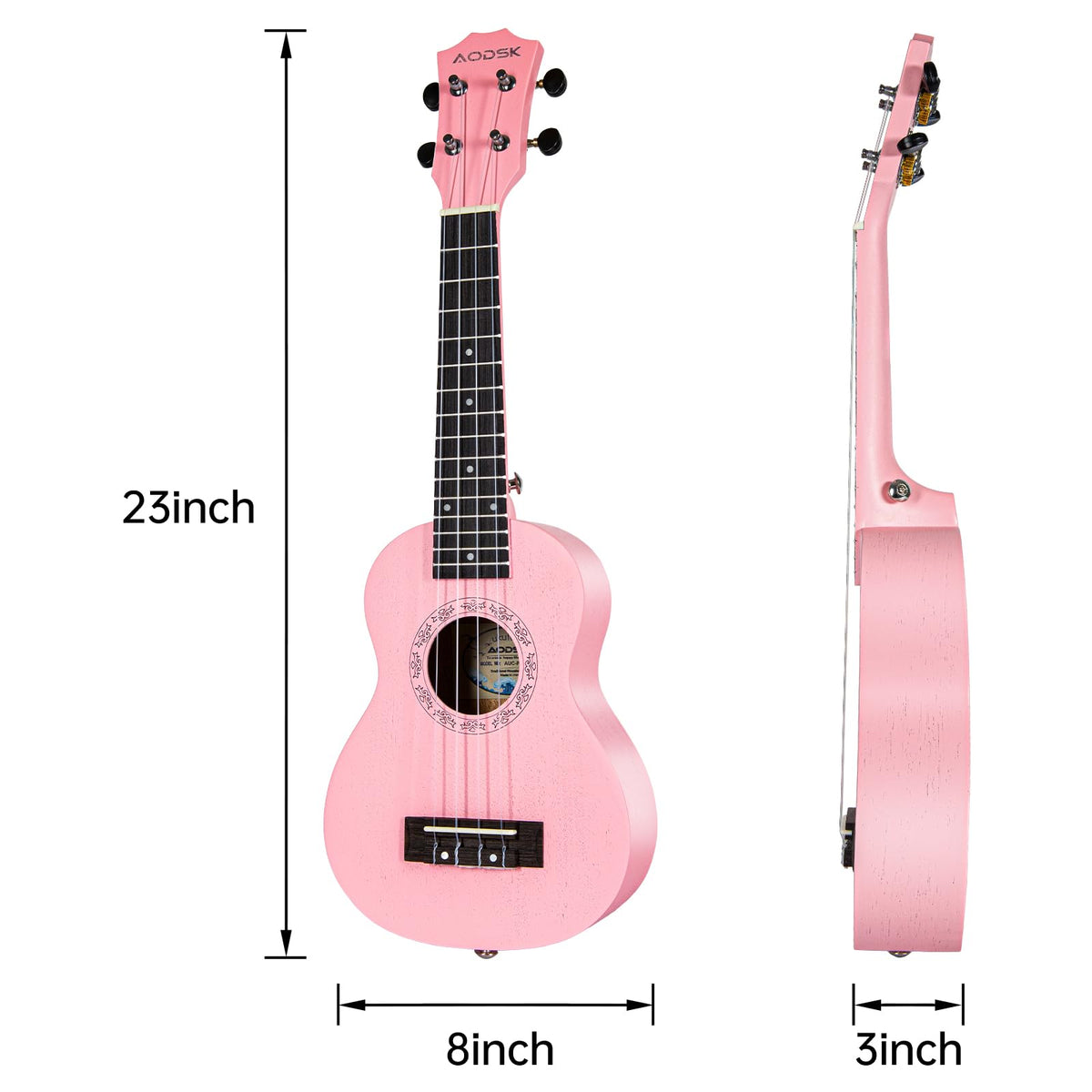 AODSK Pink Concert Ukulele 23 Inch – Sapele Wood Uke for Beginners, Kids & Adults with Gig Bag, Strap, Nylon Strings & 4 Picks