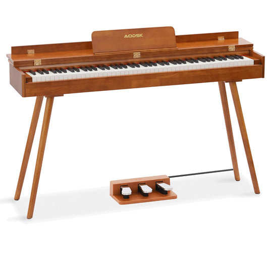 AODSK Digital Piano 88 Key Full Size Weighted Keyboard Overall Solid Wood Frame for Beginners with Sheet Music Stand Triple Pedal Power Adapter