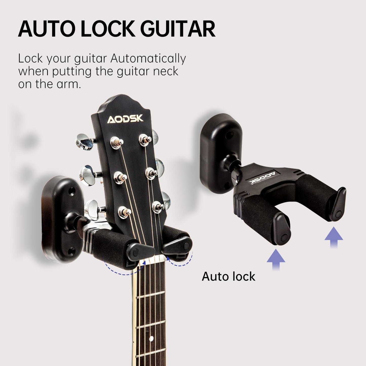 AODSK Guitar Wall Mount 3 Pack, Auto Lock Guitar Wall Hangers ,for Acoustic and Electric Guitar, Ukulele, Bass, Banjo and Mandolin,Guitar Accessories,Black