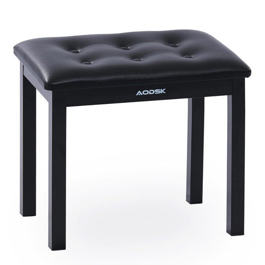 AODSK ピアノベンチ クッション付き 鉄脚 キーボードベンチ より頑丈で安定した快適なPUレザーピアノ椅子 17.72インチ x 11.61インチ x 19.49インチ - ブラック