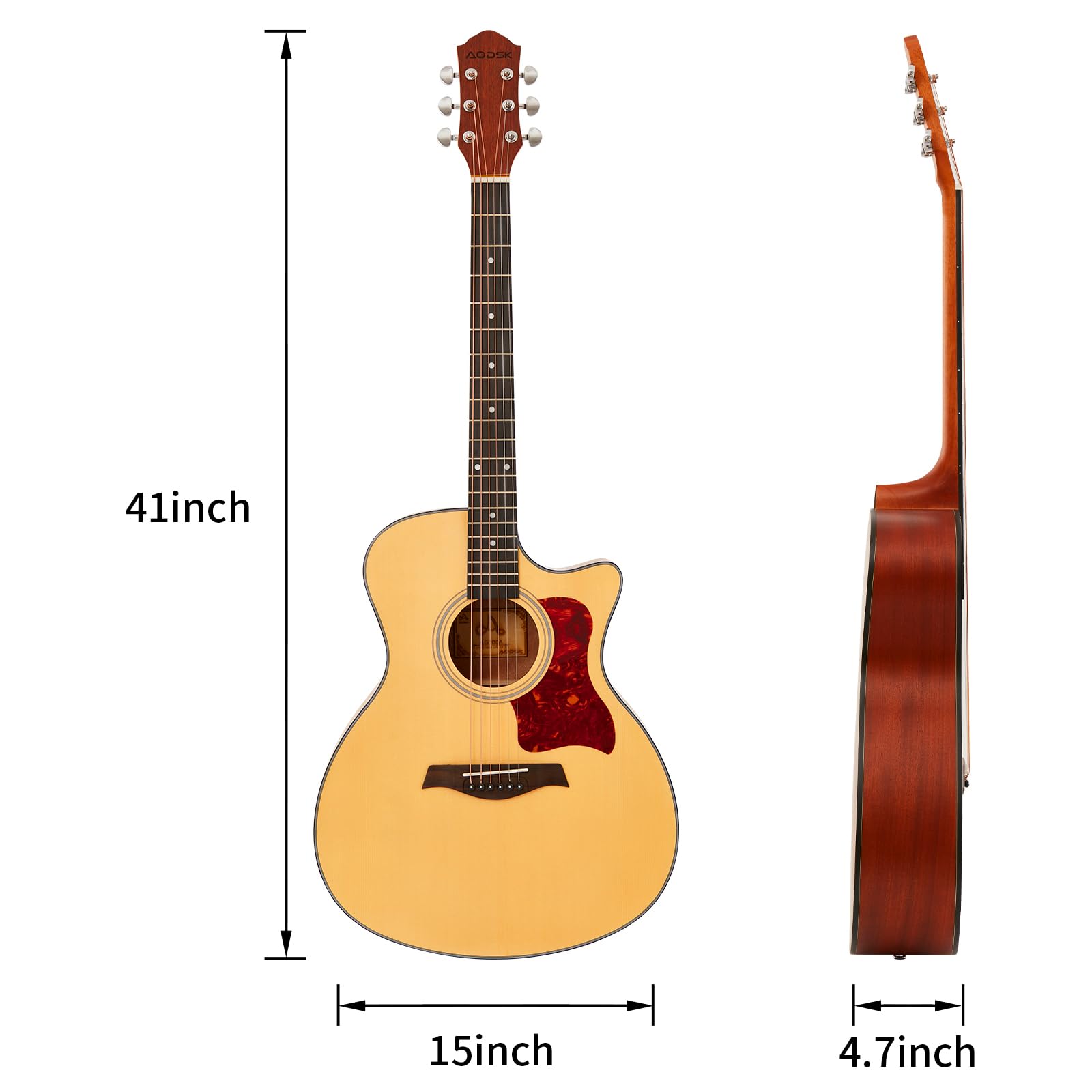 AODSK Acoustic Guitar Beginner 41 Inch Full Size Cutaway Spruce Top Gu