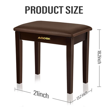 AODSK Piano Bench with Cushion,Solid Wood Keyboard Bench Piano Chair Piano Seat,Brown Piano Stool,13.21 x 21 x 18.2 Inches