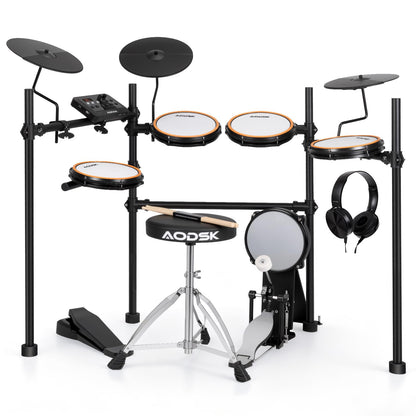 AODSK Electric Drum Set with Quiet Mesh Pads,Electronic Drum for Beginner,USB MIDI,Throne,Headphones,Sticks, Included 40 Kits and 450 Sounds