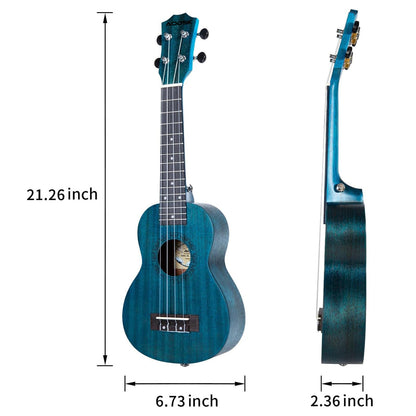 AODSK Soprano Blue Ukulele for Beginner 21 Inch Ukelele with Gig Bag Strap Nylon String 4 Picks Holiday Gift
