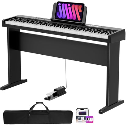 keyboard piano with pedal Aodsk AD-A4 88 Key Digital piano, Portable Digital Piano with Wooden stand Set for Beginners,128 Tone,128 Rhythm, 20 Demo Song, with Sustain Pedal, Carrying Case, Complimentary Online Piano Lessons – AODSK