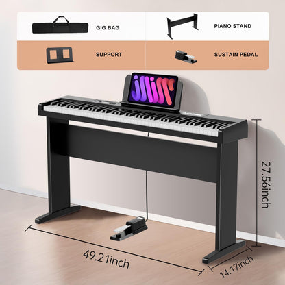 Aodsk 88 Key keyboard piano, Portable Digital Piano for Beginners,128 Tone,128 Rhythm, 20 Demo Song, with Sustain Pedal, Carrying Case, Complimentary Online Piano Lessons