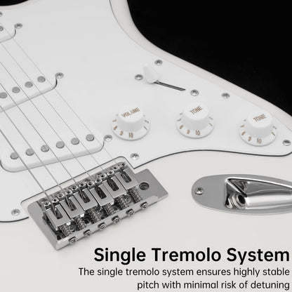 AODSK Electric Guitar for Beginners – 39" White SSS | Bright Clean Tone Electric Guitar Kit with Amp & Full Accessories