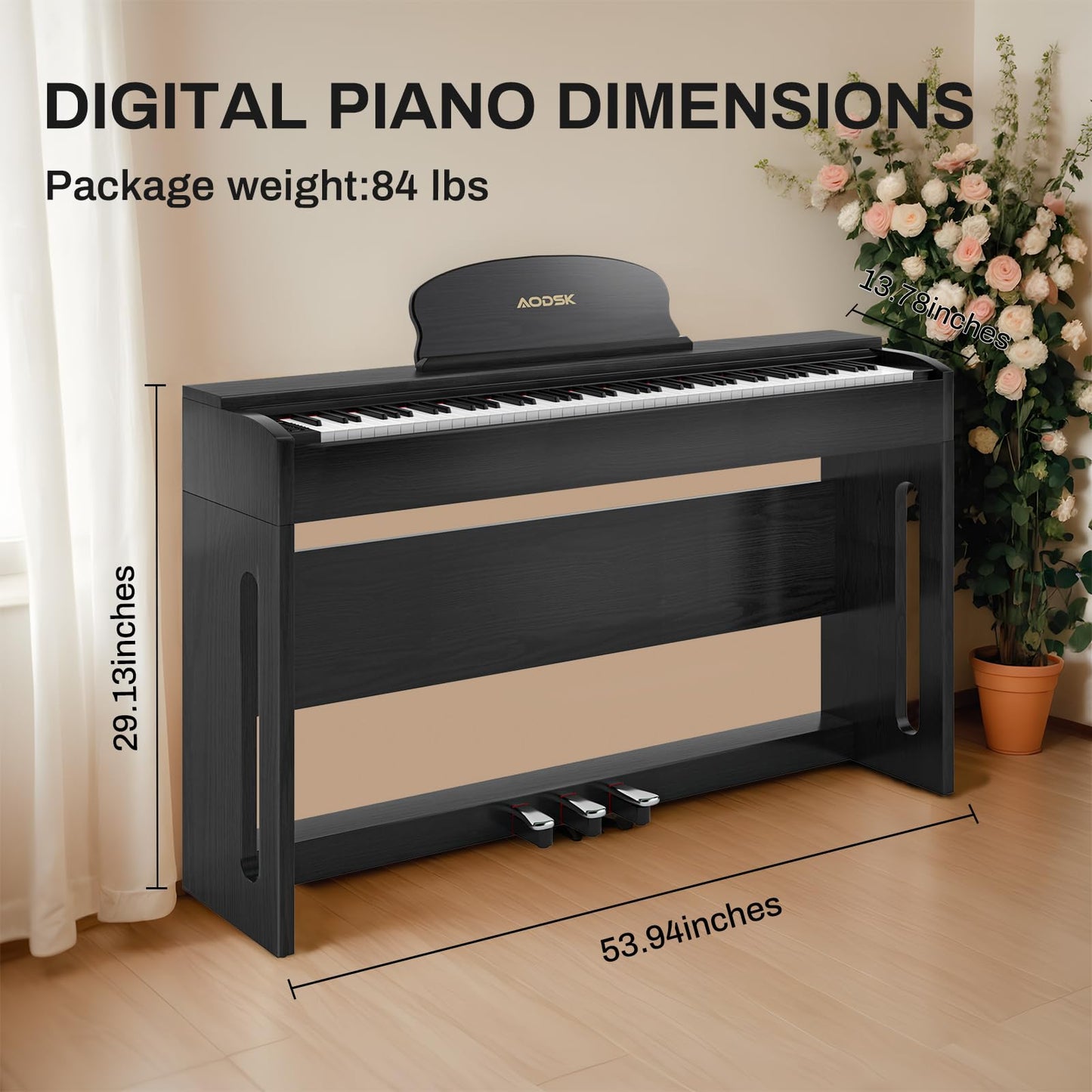 AODSK 88-Key Weighted keyboard piano,Hammer Action Digital Piano with Speakers,Furniture Stand and Triple Pedals,piano keyboard 88 keys Beginner's Course- Support Headphones,Piano Lessons,B-83S