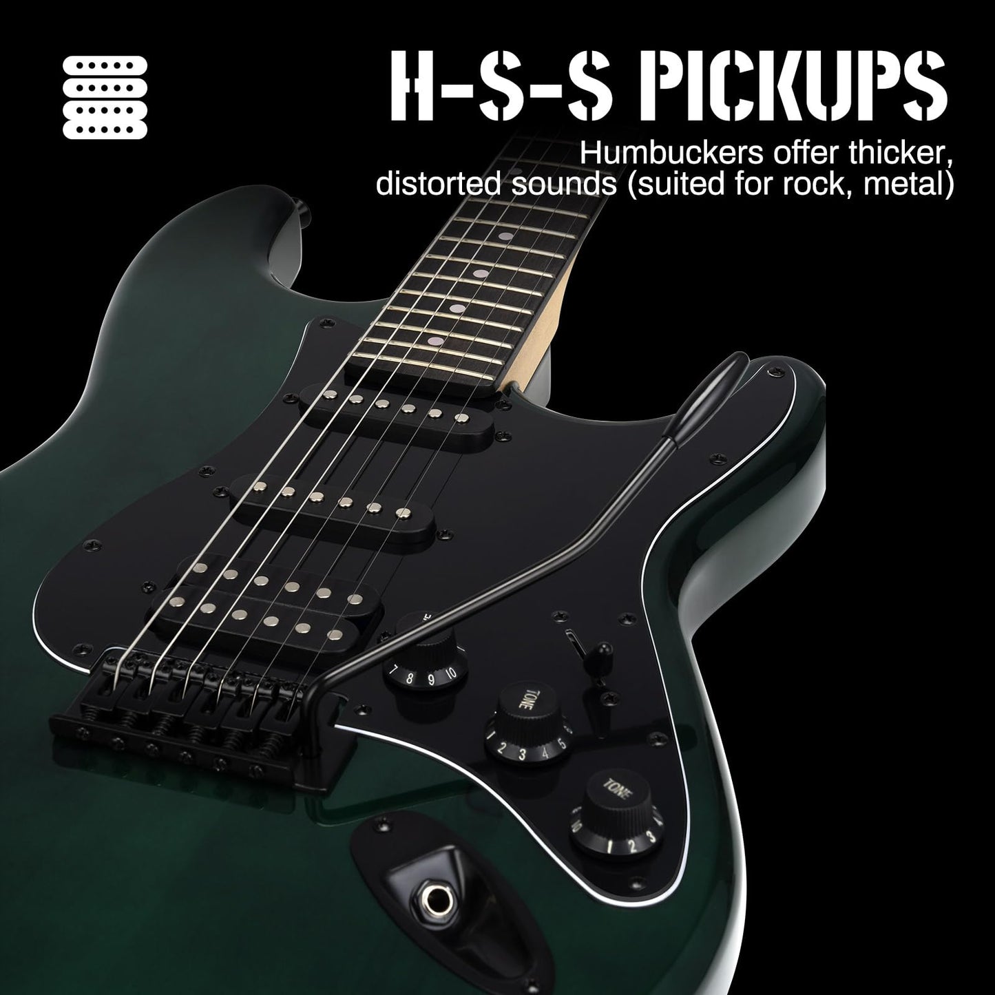 AODSK Electric Guitar, 39" Beginner Electric Guitar Kit, Matte Finish, HSS Pickups, Guitar Starter Kit with AMP, Includes Digital Tuner, Strings, Pick, Vibrato Bar, Capo, Strap, Gig Bag (Green)