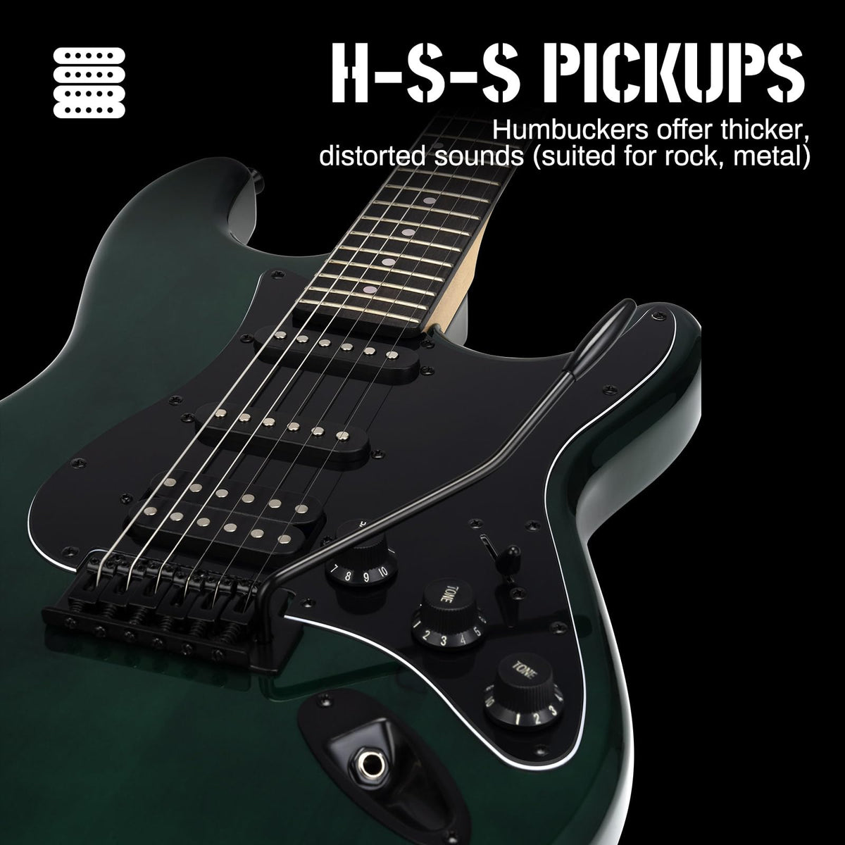 AODSK Electric Guitar, 39" Beginner Electric Guitar Kit, Matte Finish, HSS Pickups, Guitar Starter Kit with AMP, Includes Digital Tuner, Strings, Pick, Vibrato Bar, Capo, Strap, Gig Bag (Green)