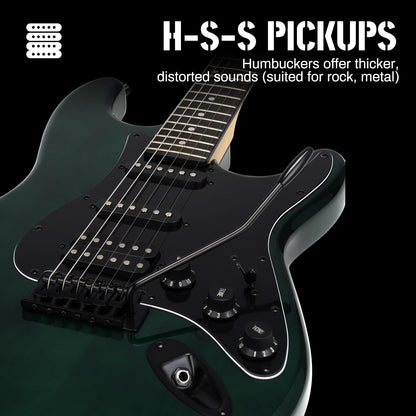 AODSK Electric Guitar, 39" Beginner Electric Guitar Kit, Matte Finish, HSS Pickups, Guitar Starter Kit with AMP, Includes Digital Tuner, Strings, Pick, Vibrato Bar, Capo, Strap, Gig Bag (Green)