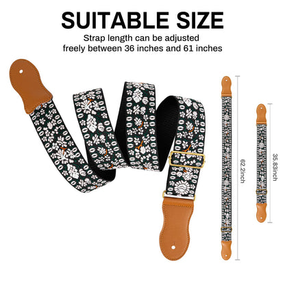 AODSK Guitar Strap Vintage Woven Adjustable,includes 2 Strap Locks, For Bass, Electric & Acoustic Guitars (Pink Bloom)