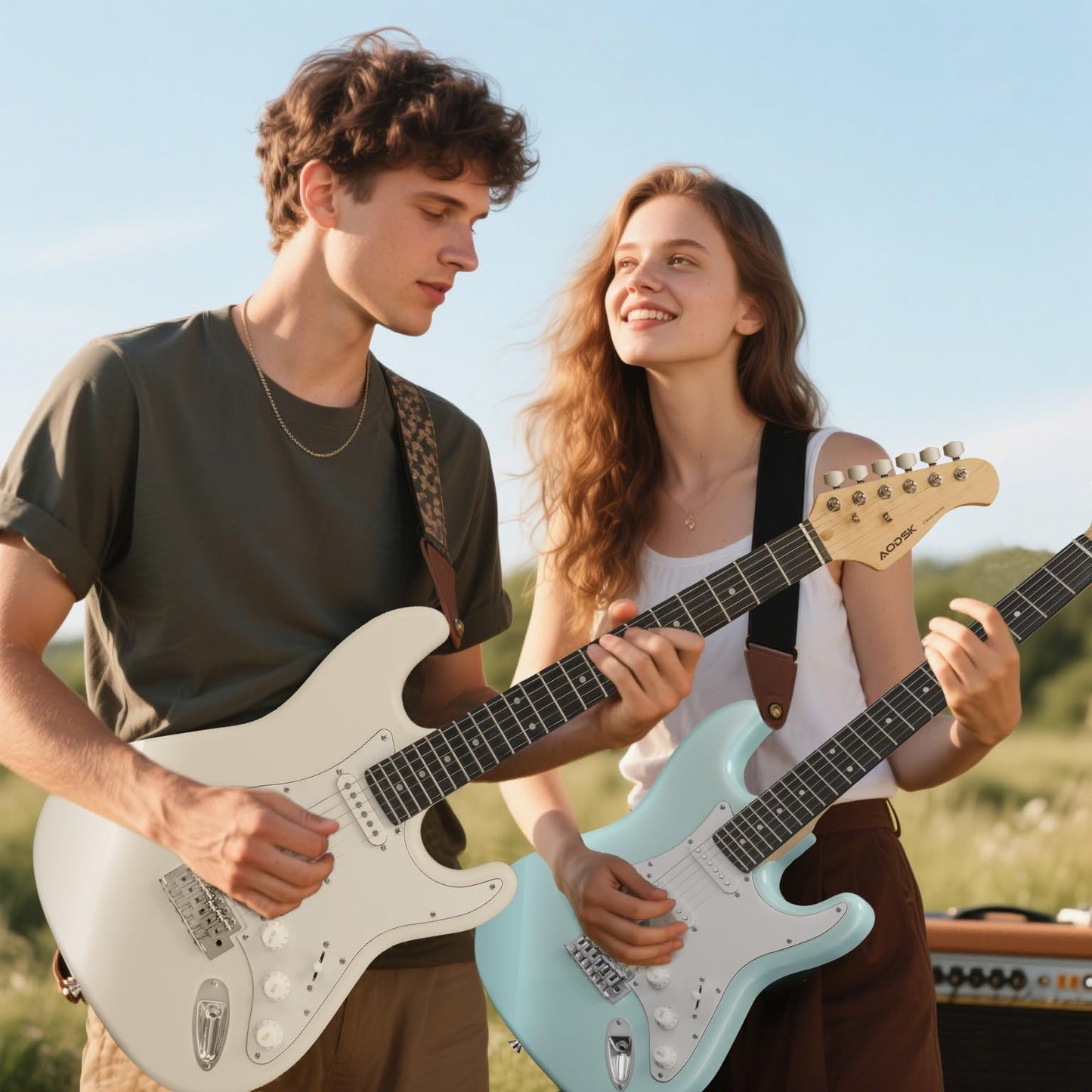AODSK Electric Guitar Kit for Beginners – 39" White HSS Solid Body | Electric Guitar with Amp, Gig Bag & Full Accessories