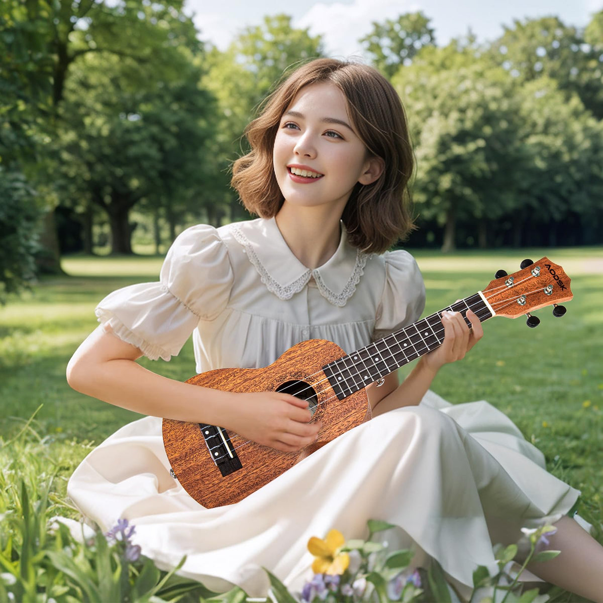 AODSK Soprano Ukulele for Beginner 21 Inch Ukelele with Gig Bag Strap Nylon String 4 Picks Holiday Gift