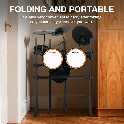 AODSK Electric Drum Set with Quiet Mesh Pads,Electronic Drum for Beginner,USB MIDI,Throne,Headphones,Sticks, Included 40 Kits and 450 Sounds