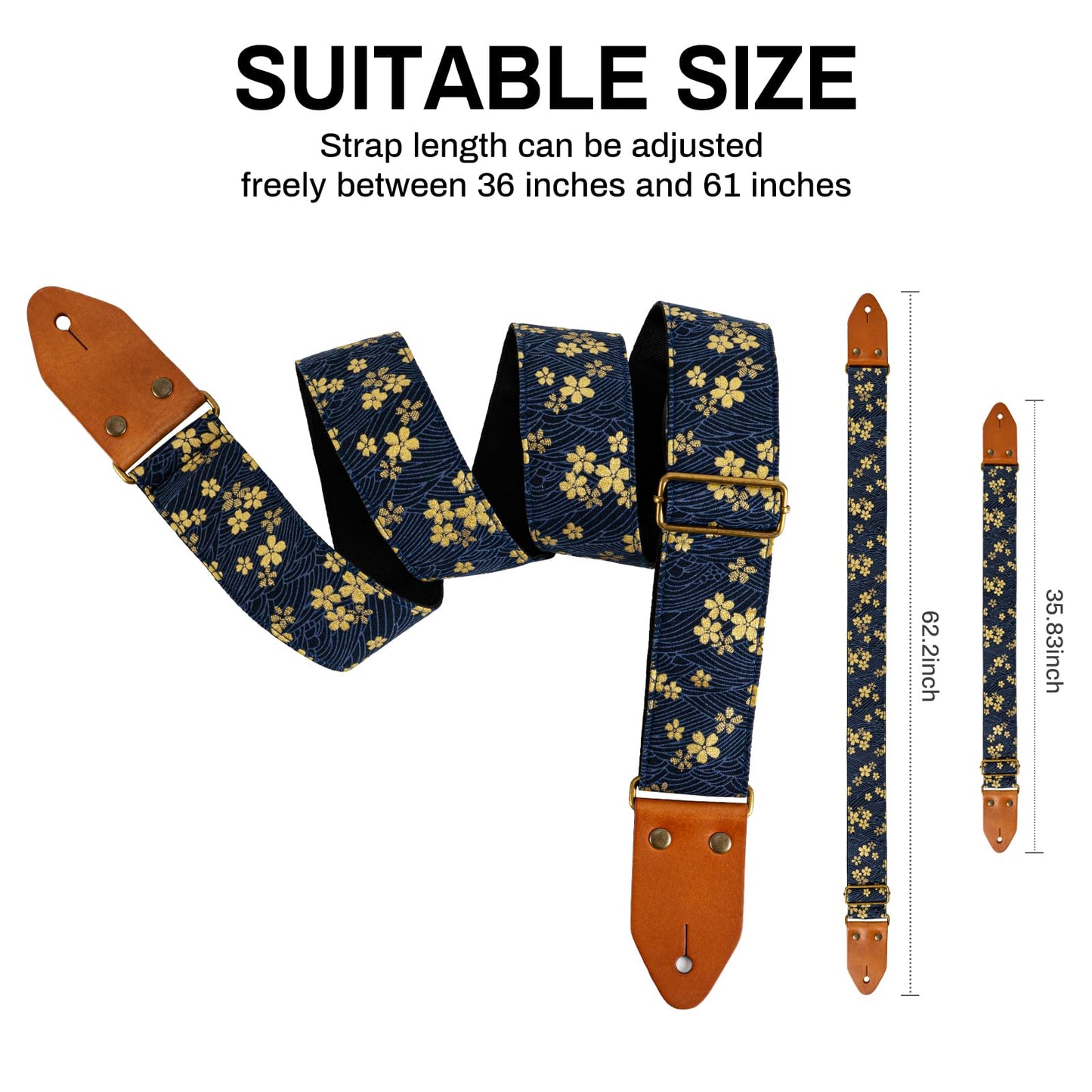 AODSK Guitar Strap Vintage Woven Adjustable,includes 2 Strap Locks, For Bass, Electric & Acoustic Guitars (Sakura Wave)