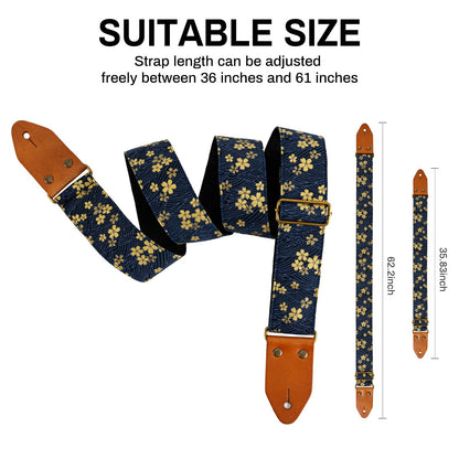 AODSK Guitar Strap Vintage Woven Adjustable,includes 2 Strap Locks, For Bass, Electric & Acoustic Guitars (Sakura Wave)