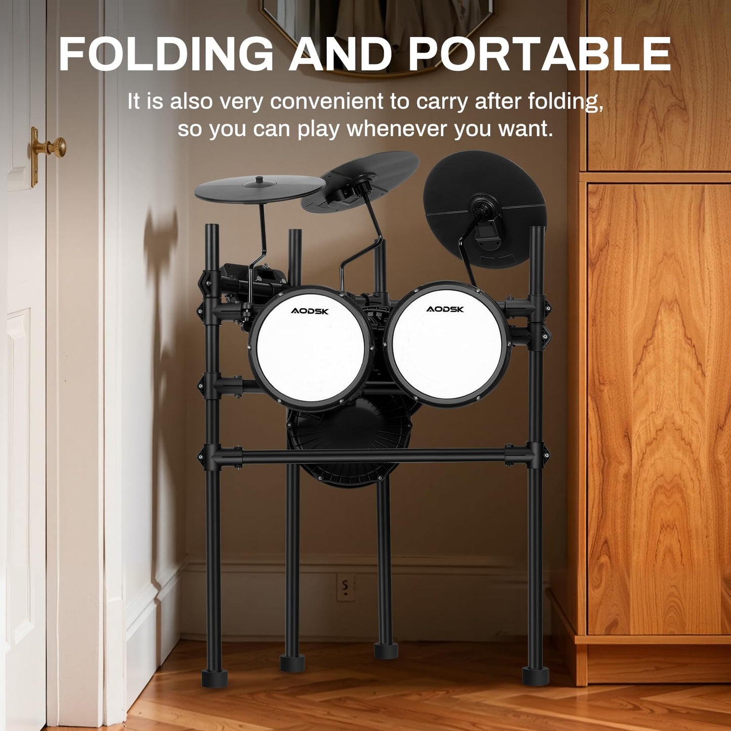 AODSK Electric Drum Set with Quiet Mesh Pads,Electronic Drum for Beginner,USB MIDI,Throne,Headphones,Sticks, Included 40 Kits and 450 Sounds