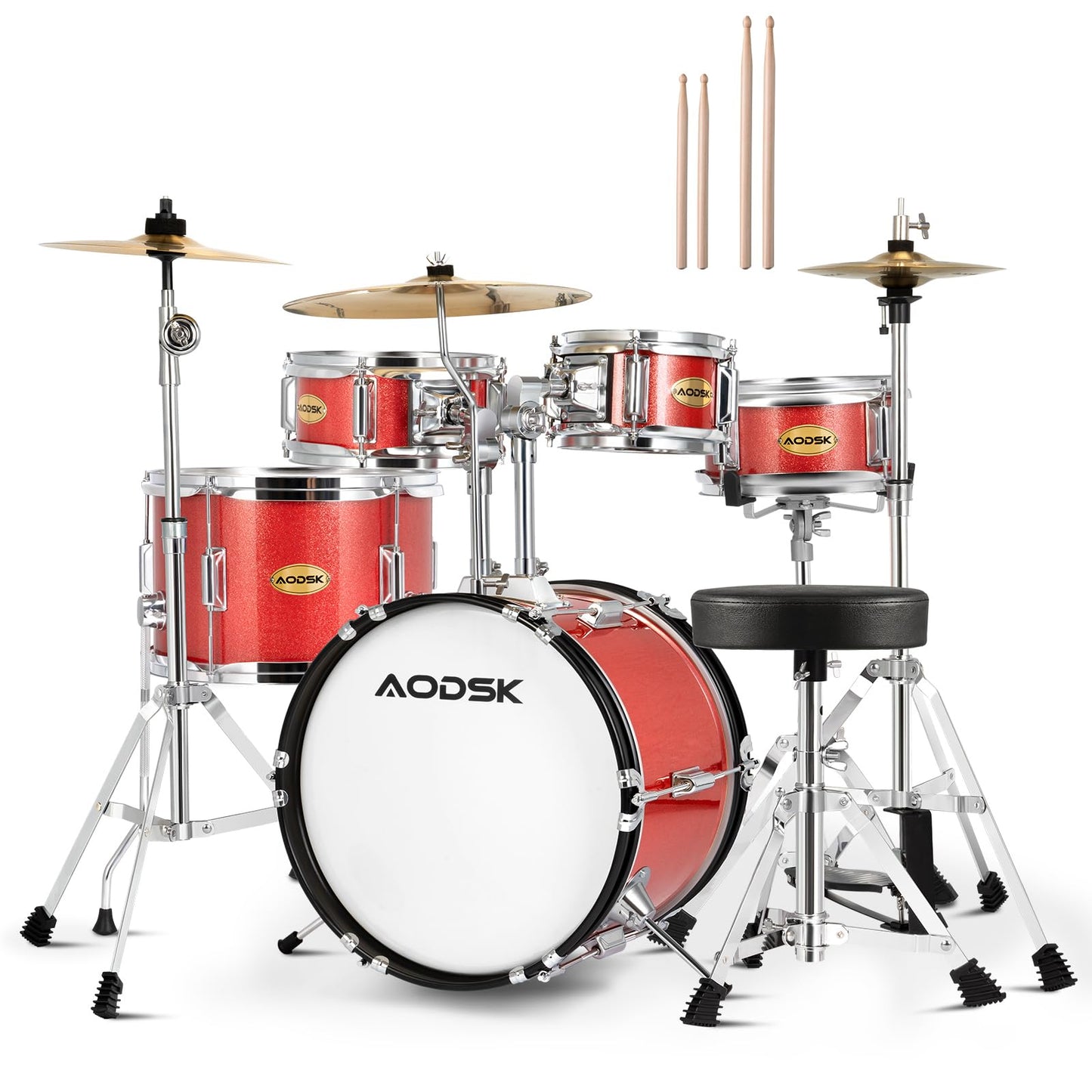 AODSK Drum Sets 5-Piece for Beginners, 14 inch Full Size Complete Drum Kit with Adjustable Throne, Cymbal, Hi-Hat, Pedal & Drumstick