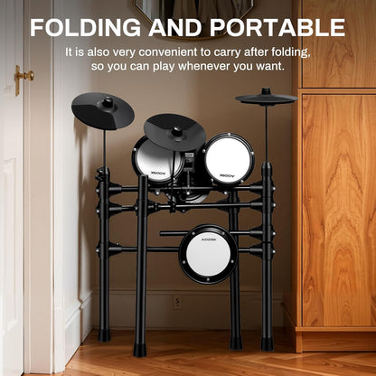 AODSK Electric Drum Set with Quiet Mesh Pads,Electronic Drum for Beginner,USB MIDI,Throne,Headphones,Sticks, Included 15 Kits and 195 Sounds (AED-403-Teenagers Beginners)