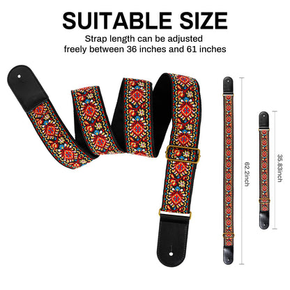 AODSK Guitar Strap Vintage Woven Adjustable,includes 2 Strap Locks, For Bass, Electric & Acoustic Guitars (Red Braiding)