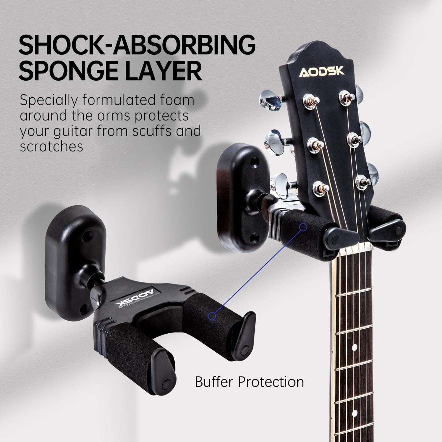 AODSK Guitar Wall Mount 3 Pack, Auto Lock Guitar Wall Hangers ,for Acoustic and Electric Guitar, Ukulele, Bass, Banjo and Mandolin,Guitar Accessories,Black