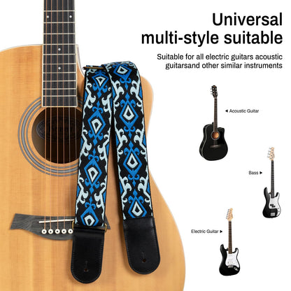 AODSK Guitar Strap Vintage Woven Adjustable,includes 2 Strap Locks, For Bass, Electric & Acoustic Guitars (Blue)