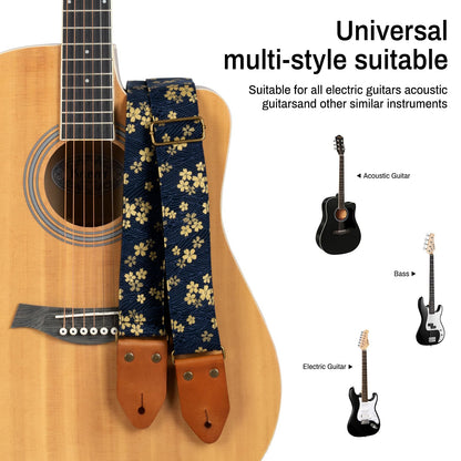 AODSK Guitar Strap Vintage Woven Adjustable,includes 2 Strap Locks, For Bass, Electric & Acoustic Guitars (Sakura Wave)
