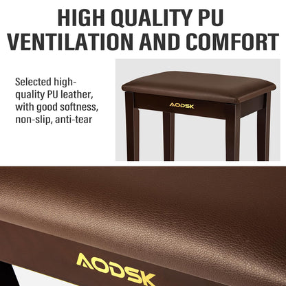 AODSK Piano Bench with Cushion,Solid Wood Keyboard Bench Piano Chair Piano Seat,Brown Piano Stool,13.21 x 21 x 18.2 Inches