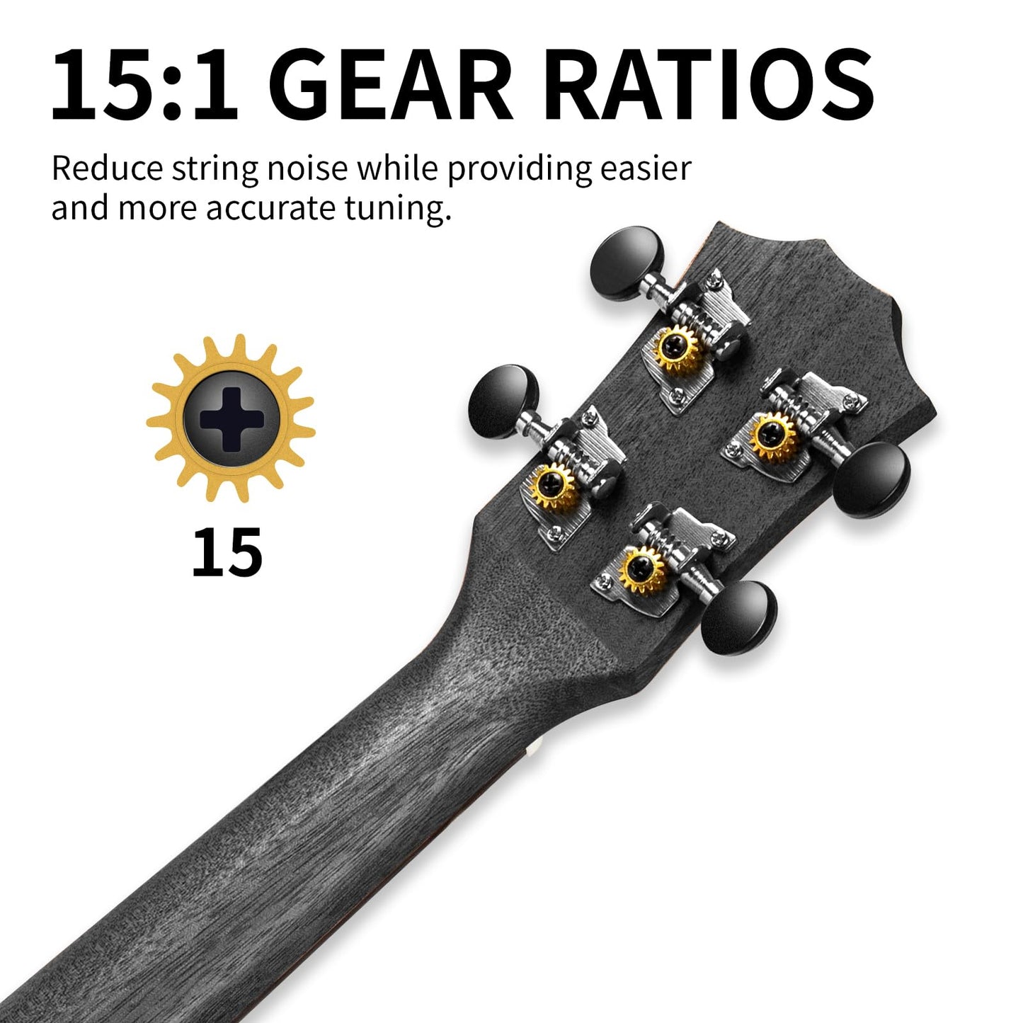 AODSK Concert Black Ukulele for Beginner 23 Inch Uke with Gig Bag Strap Nylon String 4 Picks Holiday Gift