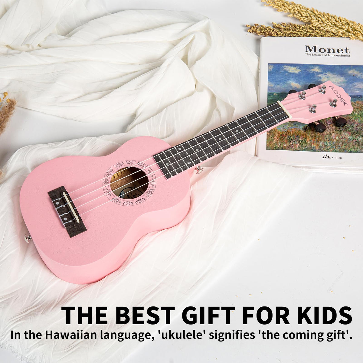 AODSK Soprano Pink Ukulele for Beginner 21 Inch Ukelele with Gig Bag Strap Nylon String 4 Picks Holiday Gift