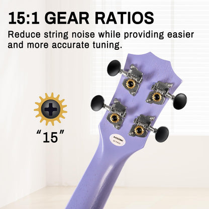 AODSK Concert Violet Ukulele for Beginner 23 Inch Uke with Gig Bag Strap Nylon String 4 Picks Holiday Gift
