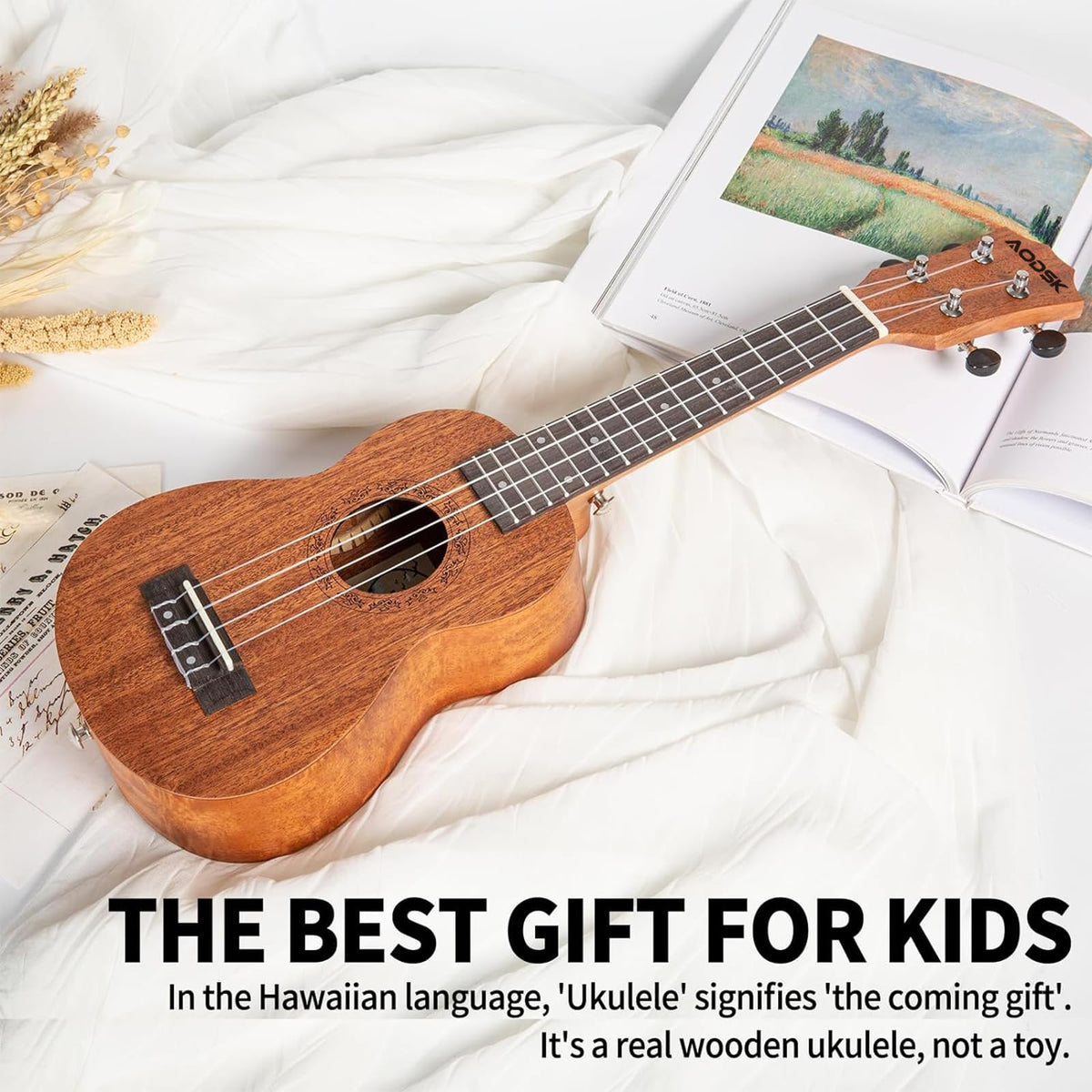AODSK Soprano Ukulele for Beginner 21 Inch Ukelele with Gig Bag Strap Nylon String 4 Picks Holiday Gift