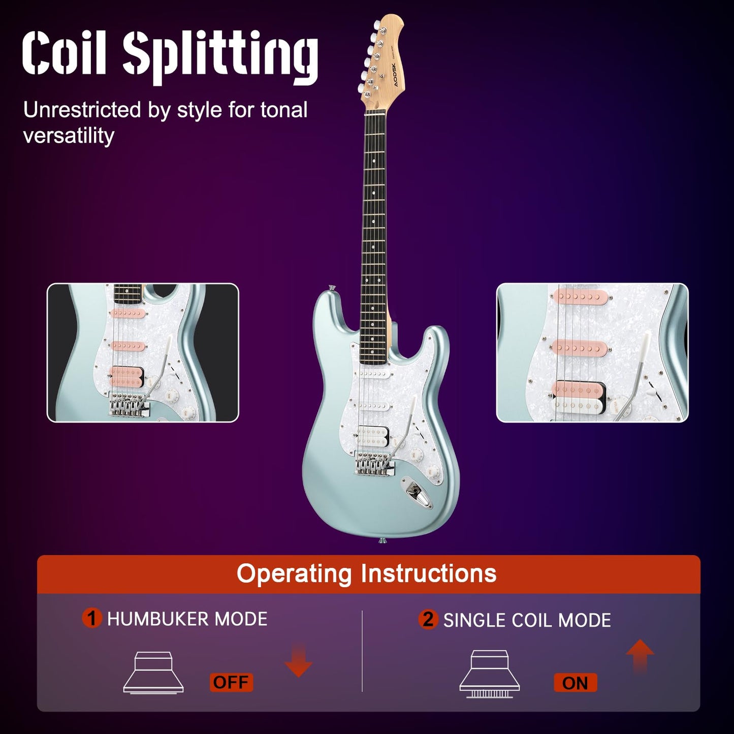 AODSK Electric Guitar, 39" Beginner Electric Guitar Kit, Matte Finish, HSS Pickups, Guitar Starter Kit with AMP, Includes Digital Tuner, Strings, Pick, Vibrato Bar, Capo, Strap, Gig Bag, Blue